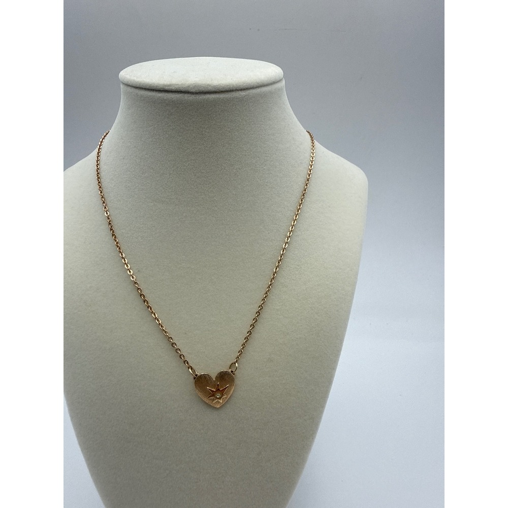 Sarah Coventry Vintage Heart Starburst RhinestoneGold Tone Pendant Necklace 16in - Picture 1 of 5